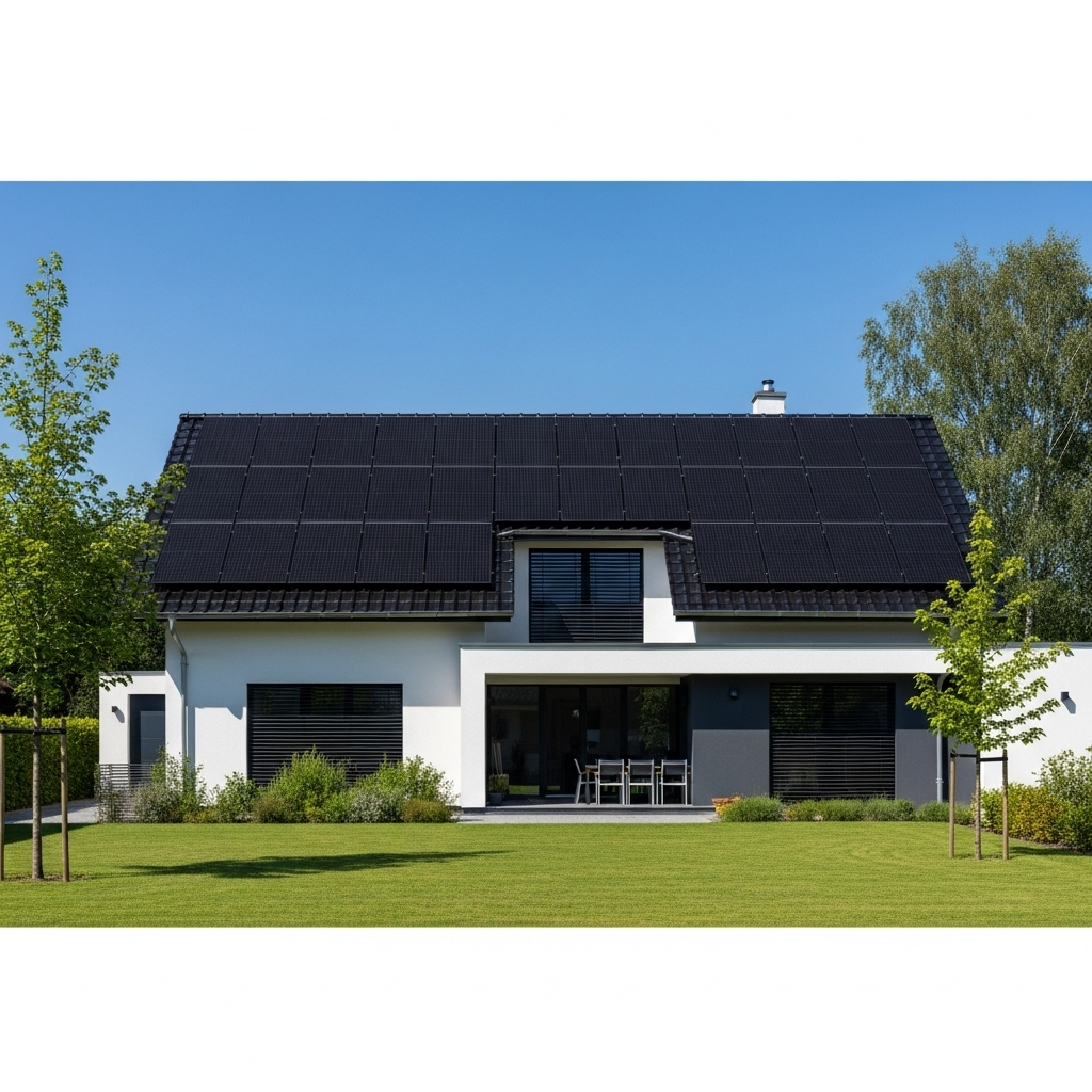 Maison moderne avec panneaux solaires sur le toit